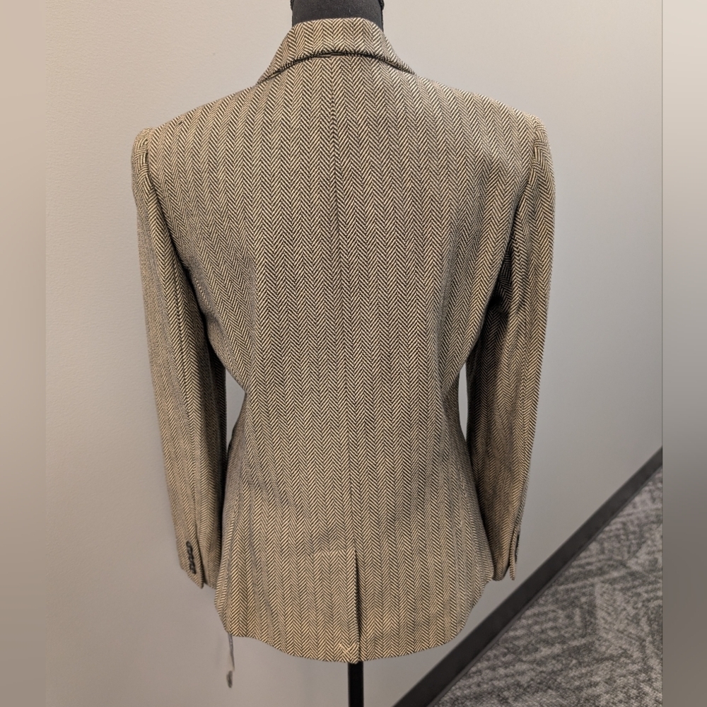 CHAPS Ralph Lauren Herringbone Blazer Jacket Black Tan Cotton Tailored Size 6 - Picture 11 of 16